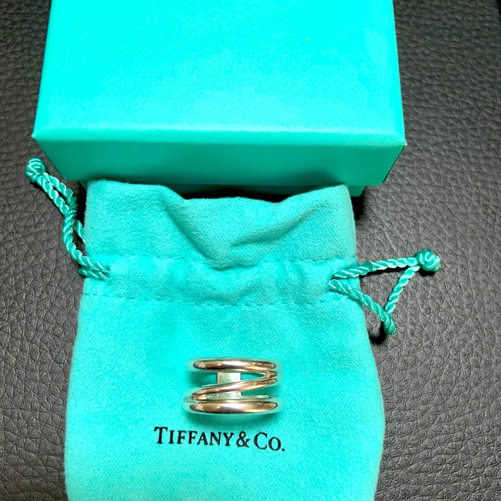 Tiffany & Co. .925 Sterling Silver Diagonal open weave ring Sz 7